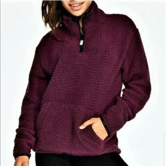 PINK Victoria’s Secret Quarter Zip Sherpa Fleece Pullover Sweatshirt - Picture 2 of 10